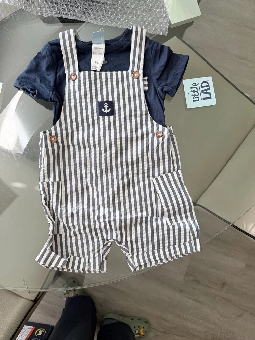 Little Lad Navy & White Striped Overalls - Kids Bottoms